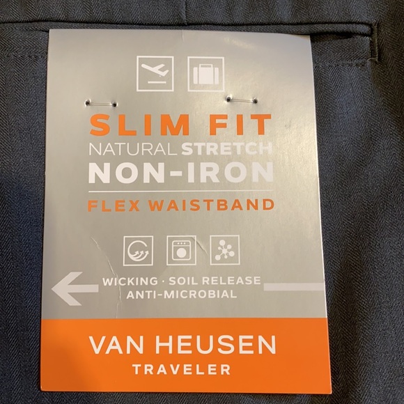 Van Heusen SZ 33 x 30 Traveler Slim Fit Flat Front Dress Pants New Charcoal D34 - Picture 3 of 15